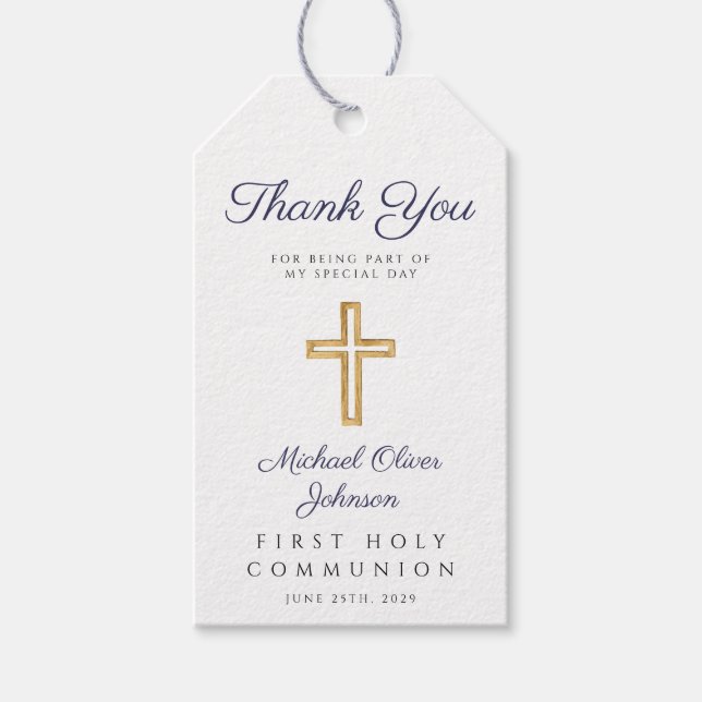 Etiqueta Para Presente Religião Cruz Azul Stripes Menino Primeira Comunhã (Frente)