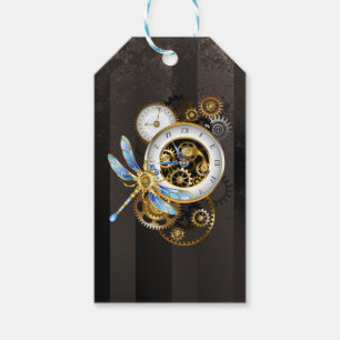 Etiqueta Para Presente Relógio Steampunk com Dragonfly Mecânica