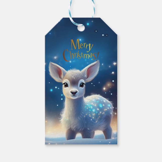 Etiqueta Para Presente Rena bebê com saudação de Feliz Natal (Frente)