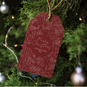 Etiqueta Para Presente rena de Natal brincalhona & Botânicos de Inverno -