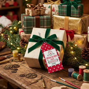 Etiqueta Para Presente Rena do Expresso de Papai Noel entrega pontilhada