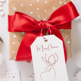 Etiqueta Para Presente Rena moderna abstrata vermelha e branca de Natal