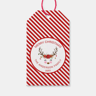 Etiqueta Para Presente Rena moderna da festa de Natal com ornamento