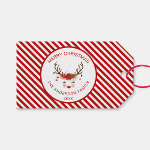 Etiqueta Para Presente Rena moderna da festa de Natal com ornamento
