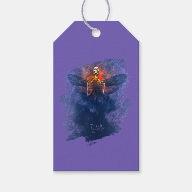 Etiqueta Para Presente Renascimento. Esqueleto com asas ascensões (Frente)