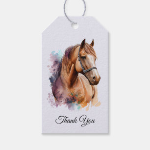 Etiqueta Para Presente Retrato da cabeça de cavalo marrom em aquarela Obr