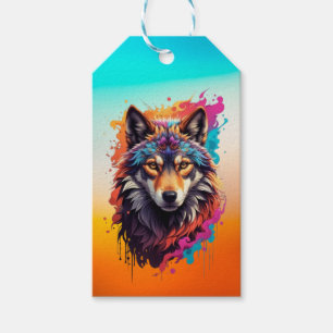 Etiqueta Para Presente Retrato de Lobo Colorido Arte Abstrata de Animal-8