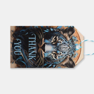 Etiqueta Para Presente Retrato do Panther Vibrante com Motifs Floral