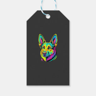 Etiqueta Para Presente Retrato Vetorial Colorido de Cachorro Neon