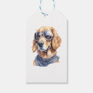 Etiqueta Para Presente Retriever Dourado com Óculos de Sol