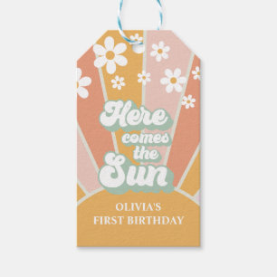 Etiqueta Para Presente Retro Aqui vem o Sol Daisy boho aniversário