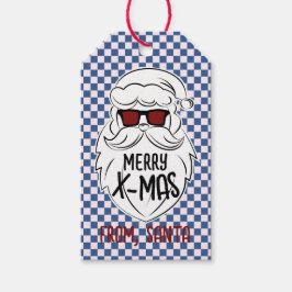 Etiqueta Para Presente Retro Blue Pink Checkered Santa Claus Christmas 