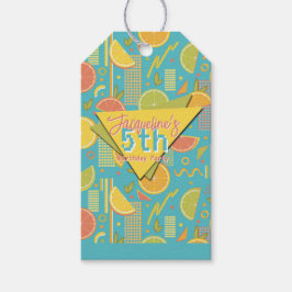 Etiqueta Para Presente Retro Blue Summer Citrus Fruit Birthday