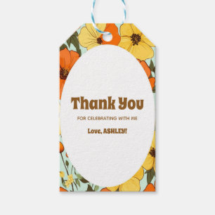Etiqueta Para Presente Retro Boho Laranja Amarelo Floral Cuz Aniversário