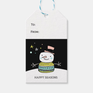 Etiqueta Para Presente Retro boneco de neve felizes festas natal