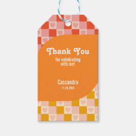 Etiqueta Para Presente Retro Checkup Heart Bauhaus Red Orange Birthday