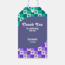 Etiqueta Para Presente Retro Checkup Heart Bauhaus Teal Blue Aniversário