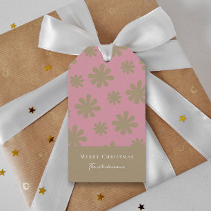Etiqueta Para Presente Retro Chic Pink e Dourado Feliz Natal