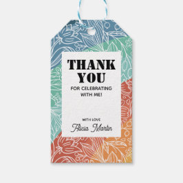 Etiqueta Para Presente Retro Colorido Groovy Rainbow Floral Obrigado