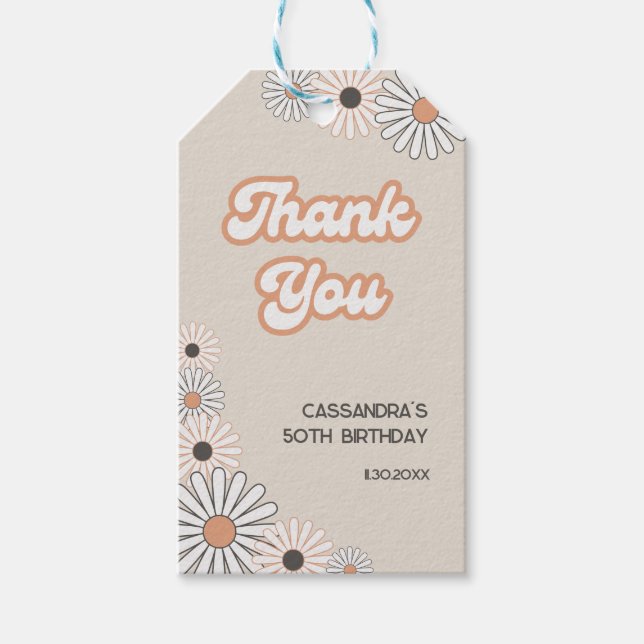 Etiqueta Para Presente Retro Daisy Boho Terracotta Natural 50th Birthday (Frente)