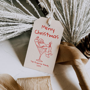 Etiqueta Para Presente Retro Desenhado Papai Noel Vermelho Feliz Natal
