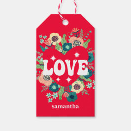 Etiqueta Para Presente Retro Floral Heart Love Red Dia de os namorados