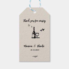 Etiqueta Para Presente Retro Grey Hand Drawn Illustrated Wedding