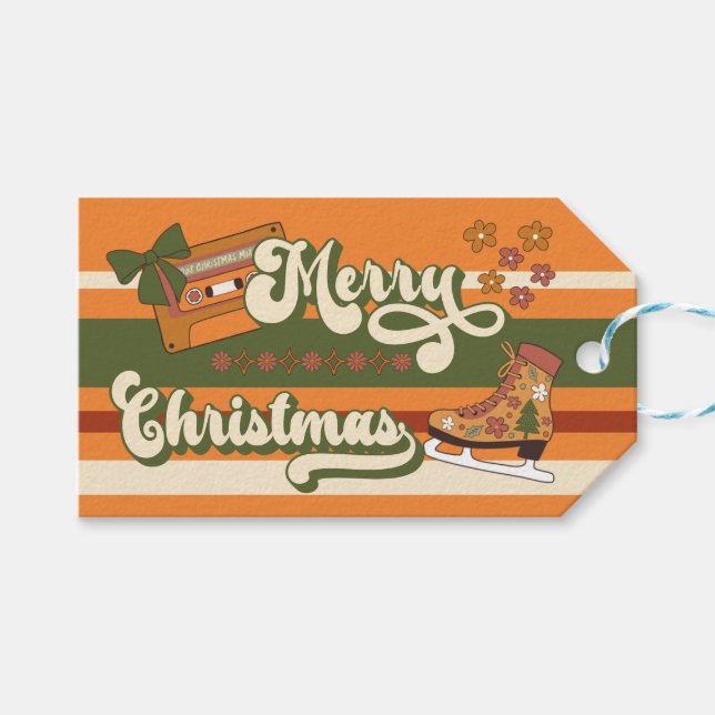 Etiqueta Para Presente Retro Groovy 1970s Merry Christmas (Frente (horizontal))