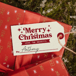 Etiqueta Para Presente Retro Groovy Feliz Feriado de Natal