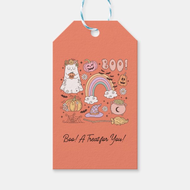 Etiqueta Para Presente Retro Halloween Boo! Um Tratamento para Você!  (Frente)