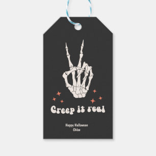 Etiqueta Para Presente Retro Halloween Chorre o esqueleto real