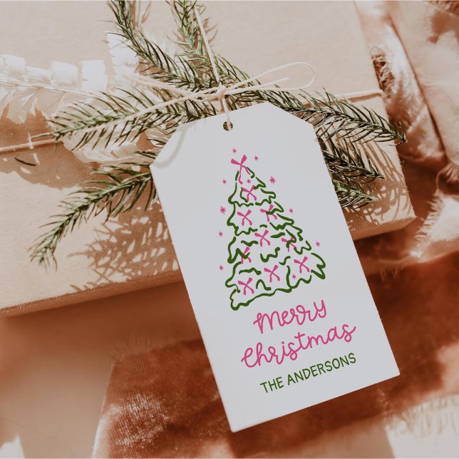Etiqueta Para Presente Retro Hand Drawn Christmas Tree Holiday Party (Criador carregado)