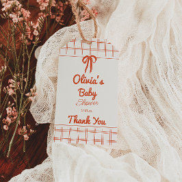 Etiqueta Para Presente Retro Hand Drawn Neutral Bow Gingham Baby Shower