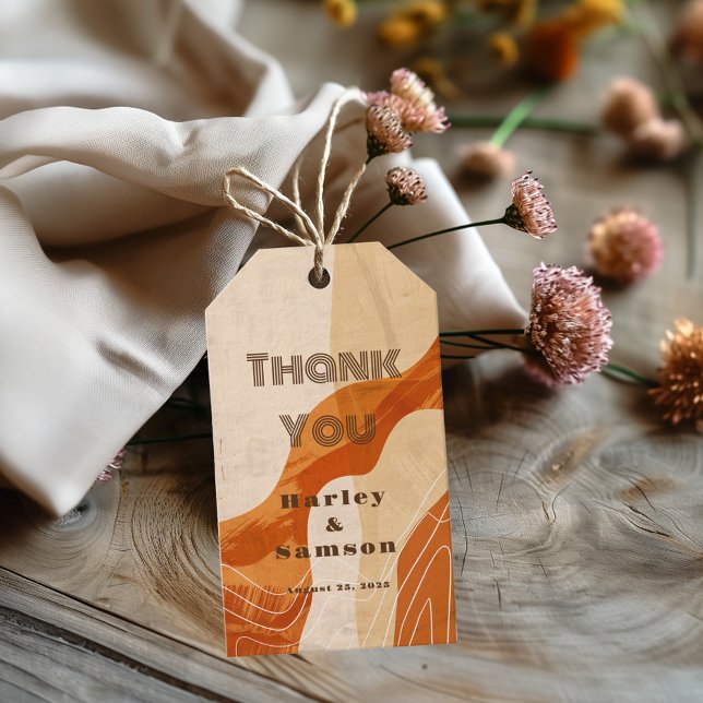 Etiqueta Para Presente Retro laranja queimado obrigado você (Criador carregado)