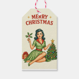 Etiqueta Para Presente Retro Merry Christmas Pin-Up Paper Gift Tag