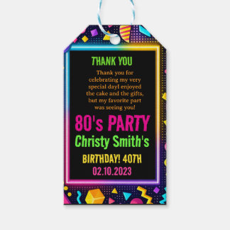 Etiqueta Para Presente Retro Neon 80s Birthday Adult Party