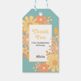Etiqueta Para Presente Retro Orange Peach Flora Groovy Obrigado