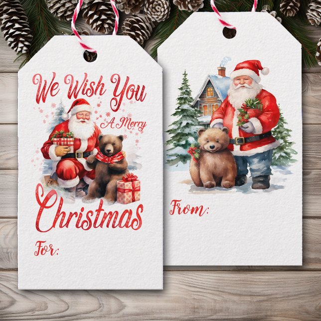 Etiqueta Para Presente Retro Papai Noel com Bear Christmas (Criador carregado)