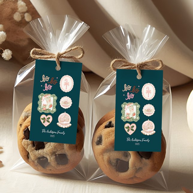 Etiqueta Para Presente Retro Pink Green Christmas (Criador carregado)