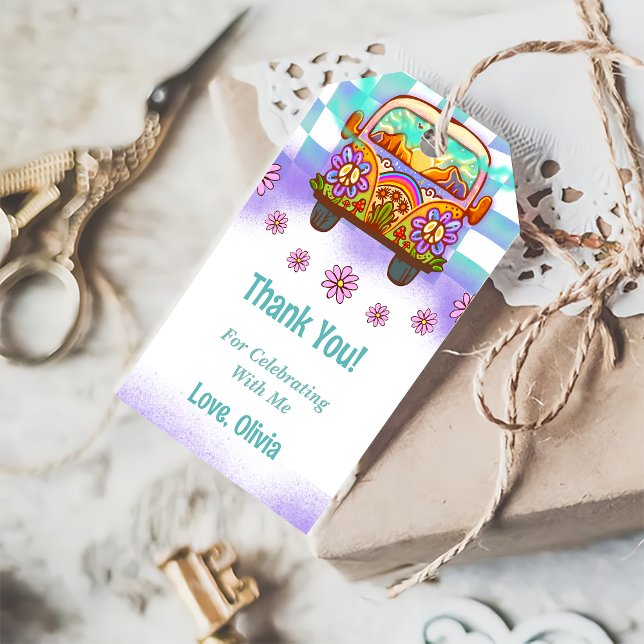 Etiqueta Para Presente Retro Rainbow Groovy Obrigado Presente (Criador carregado)