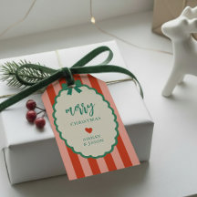 Retro Rosa, Vermelho e Verde Listrado Feliz Natal