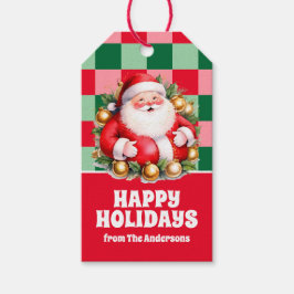 Etiqueta Para Presente Retro Santa Claus Tartan Xadrez Natal
