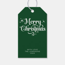 Etiqueta Para Presente Retro-Script Simples e Verde Feliz Natal