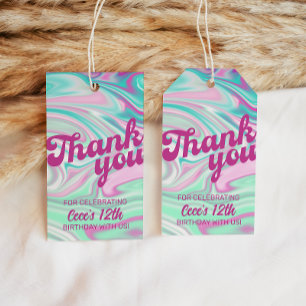 Etiqueta Para Presente Retro Swirls Pinks & Greens Obrigado