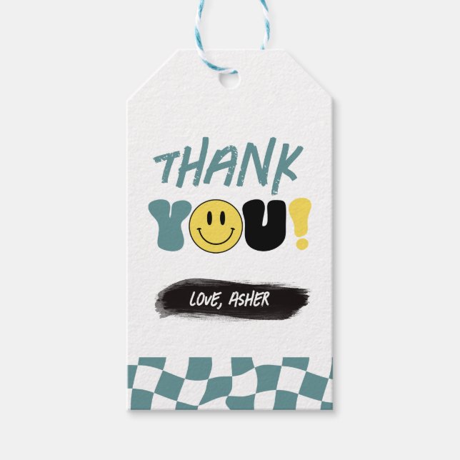 Etiqueta Para Presente Retro Um Feliz Homem Primeiro Aniversário Obrigado (Frente)