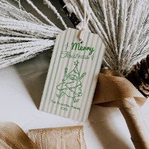 Retro Verde Mão Desenhada Árvore de Natal Divertid