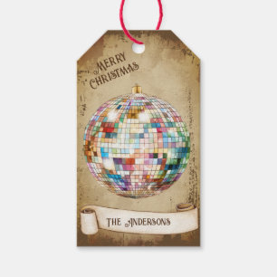 Etiqueta Para Presente Retro Vintage Disco Ball Feliz Natal