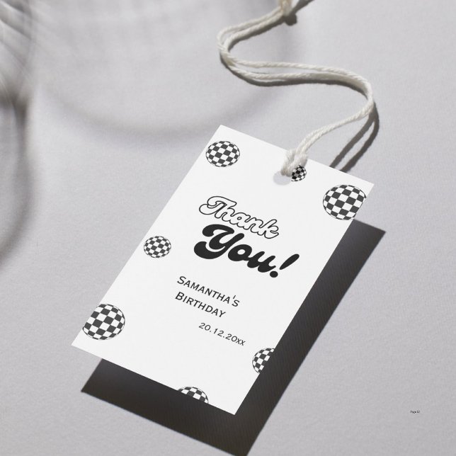 Etiqueta Para Presente Retrospectiva Verificada "Obrigado", Groovy Preto  (Criador carregado)