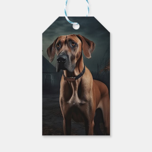 Etiqueta Para Presente Rhodesian Ridgeback Halloween Assustador (Frente)
