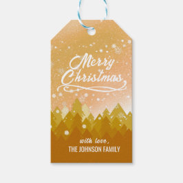 Etiqueta Para Presente Rico Dourado Floresta de Neve Pacífica Feliz Natal